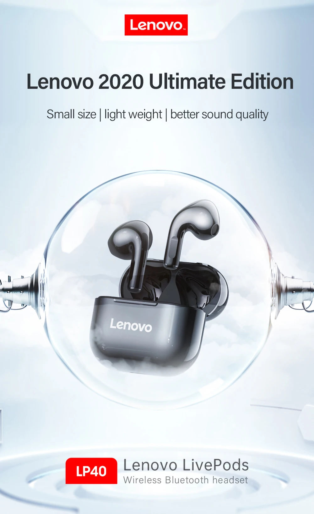 Lenovo LP40 wireless headphones TWS Bluetooth Earphones Touch Control Sport Headset Stereo Earbuds For Phone Android