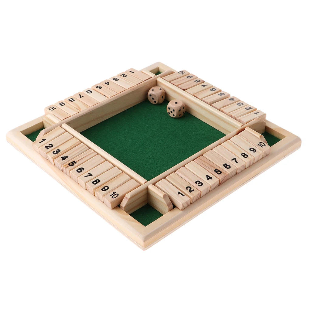 Deluxe Four Sided 10 Numbers Shut The Box Board Game Set Dice Party Club Drinking Games for Adults Families