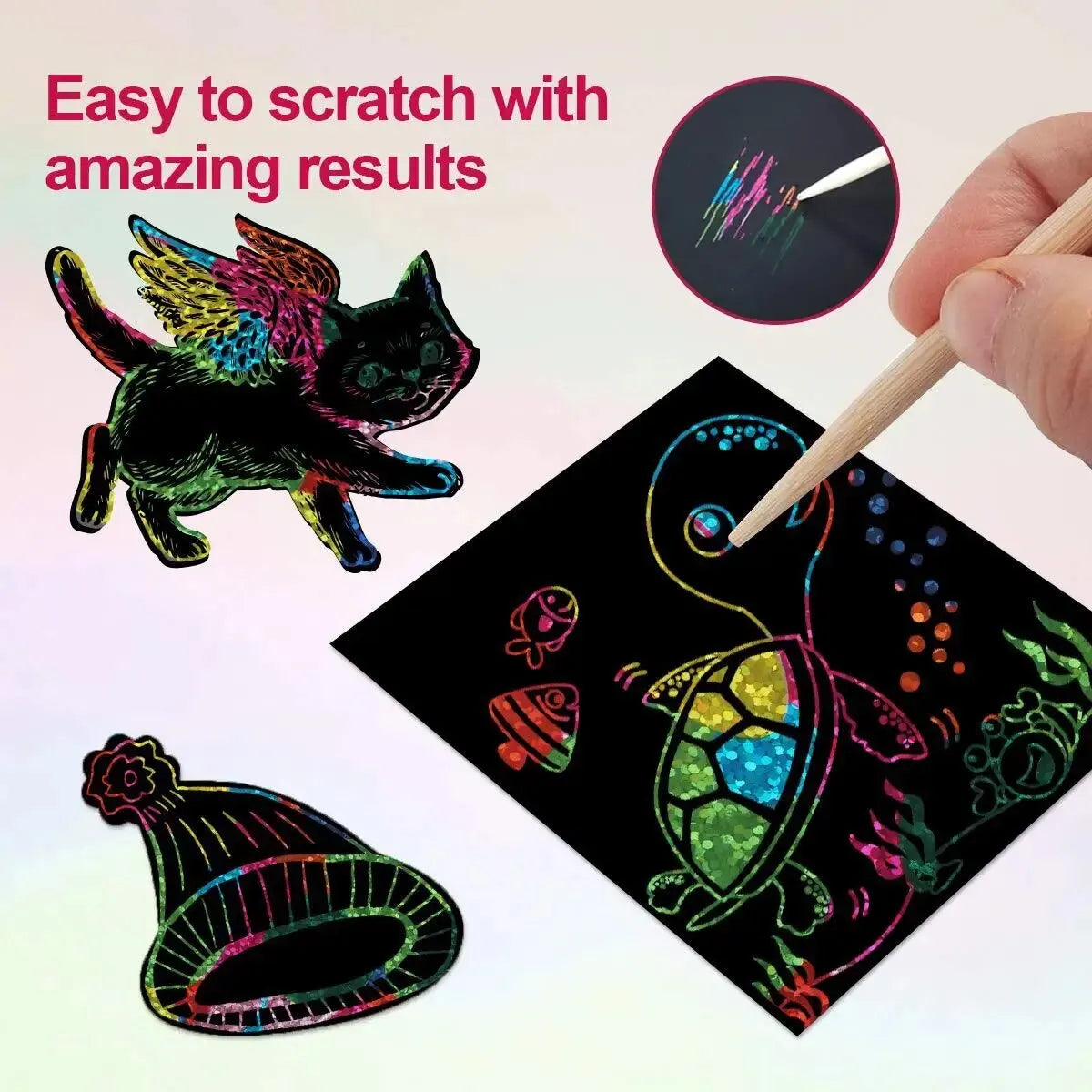 100Pcs Dazzling Scratch Painting Parent Child Interactive Toys Note Cards Handmade Painting