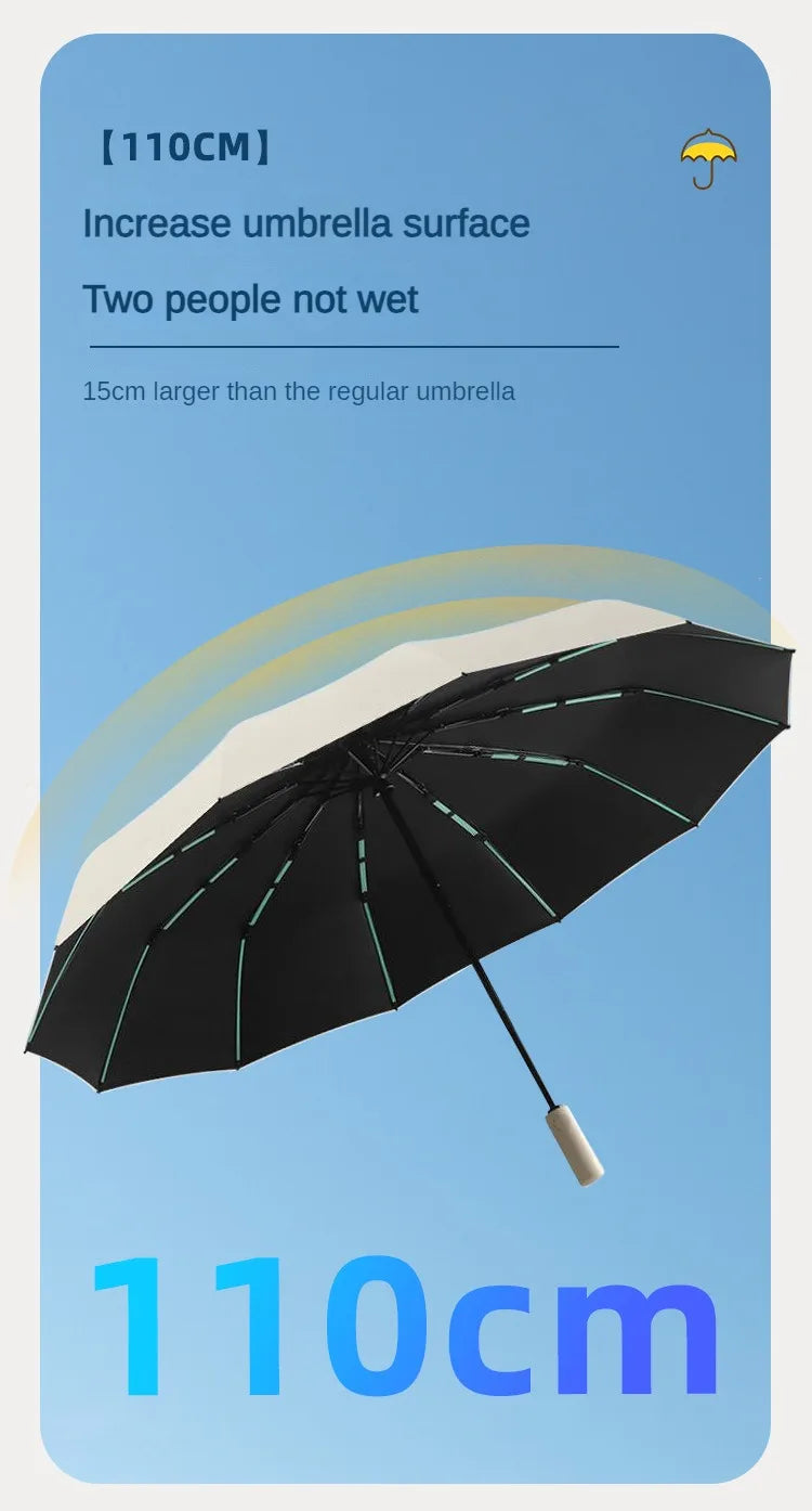 12 Bone Fully Automatic Umbrella - Three Fold Umbrella UV Resistant.