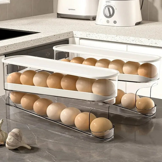 Slide Type Egg Carton Double Automatic Egg Roller Refrigerator Side Door Egg Storage Kitchen Countertop Egg Holder