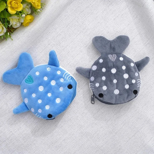 Cartoon Cute Whale Shark Coin Purse Kawaii Wallet Portable Plush Coin Bag Key Earphone Coin Storage Pouch Zipper Bag Kids Gift