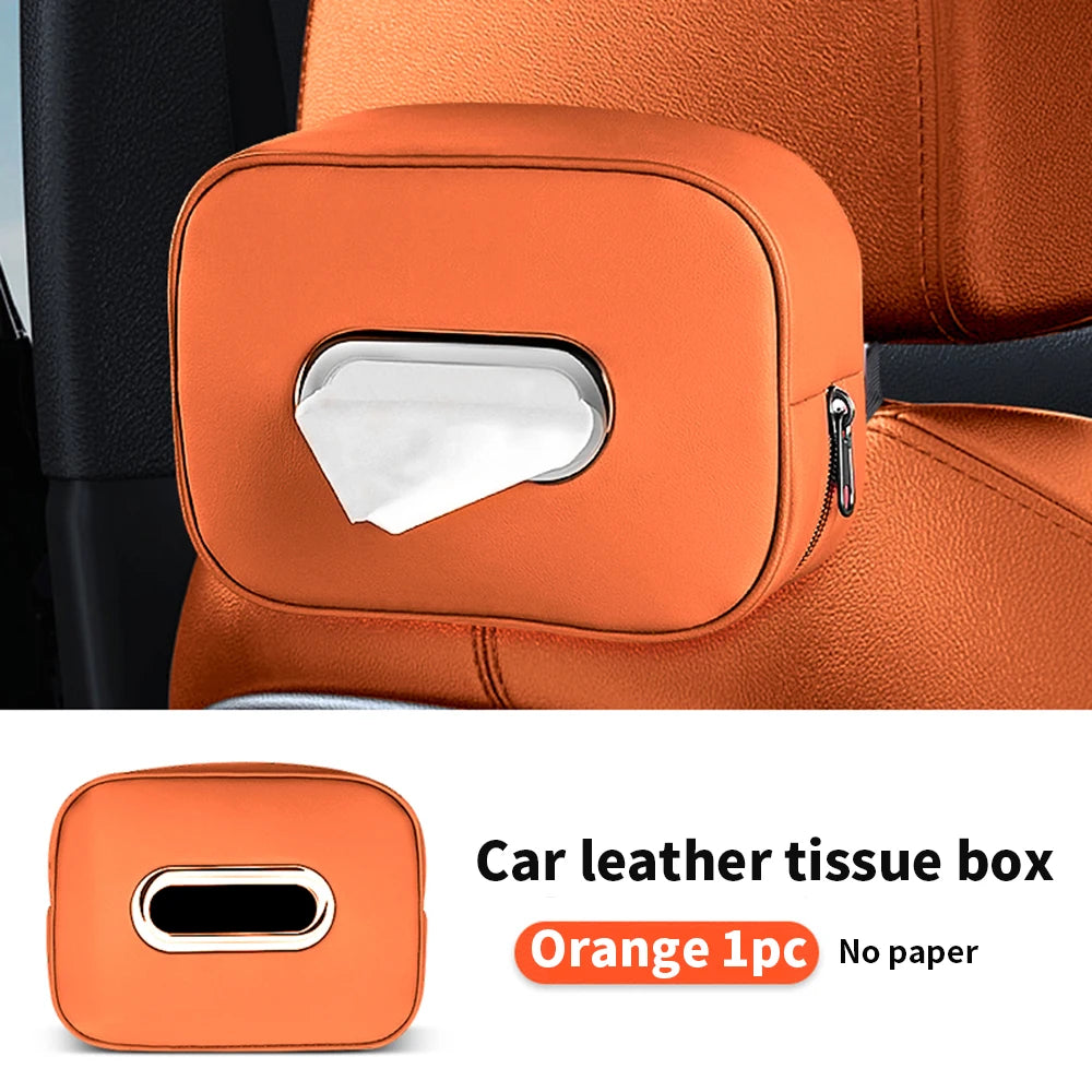 Car Tissue Box Holder - Microfiber Leather Center Console Armrest Napkin Box, Sun Visor, Backseat Tissue Case with Strap.