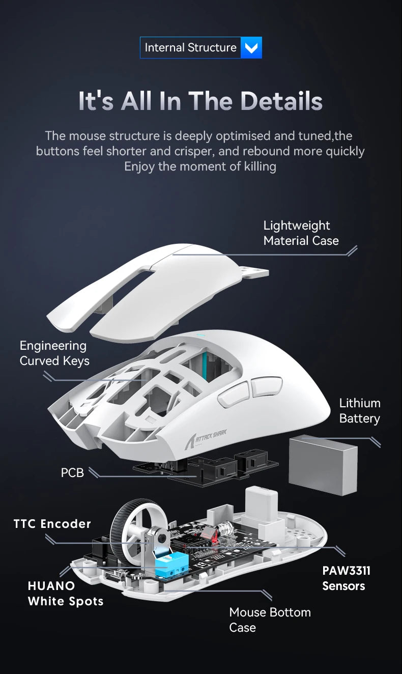 Attack Shark X11 Wireless Mouse,Bluetooth/2.4G/wired Tri-Mode Mouse ,PAW3311 RGB Magnetic charging dock Gaming Mouse