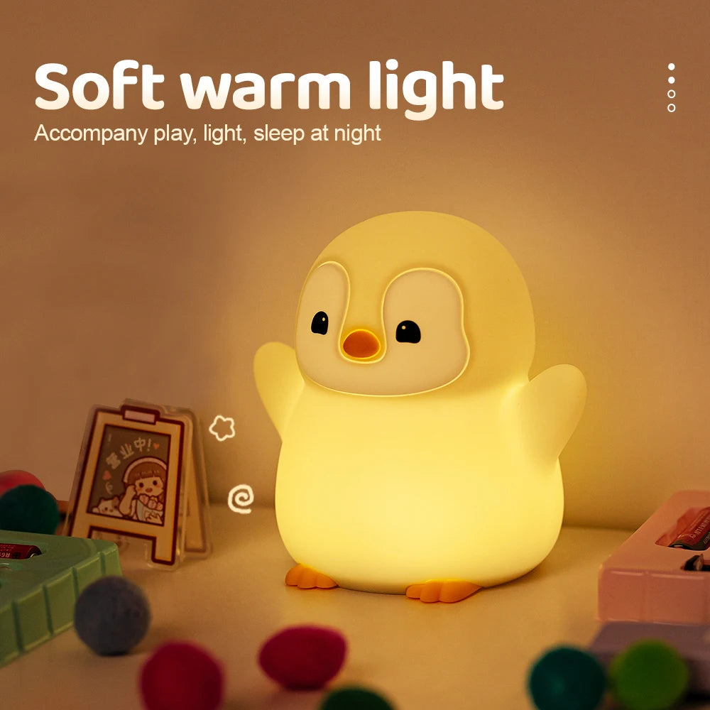 Cute Penguin Night Light for Kids Bedroom Rechargeable Animal Silicone Nursery Night Lamp Touch Control Nightlight for Baby Gift