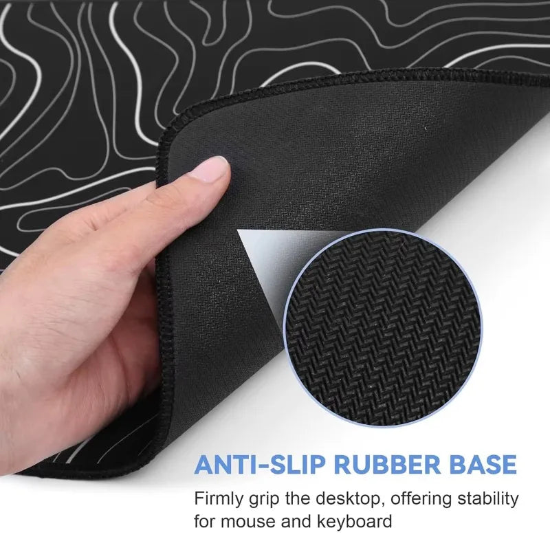 Large Extended Gaming Mouse Pad with Non-Slip Rubber Base,Topographic Design,for Full Desk Keyboard and Mouse Support