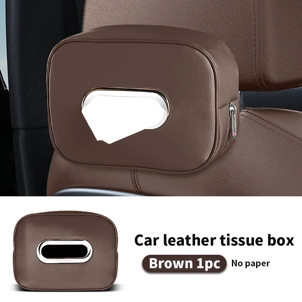 Car Tissue Box Holder - Microfiber Leather Center Console Armrest Napkin Box, Sun Visor, Backseat Tissue Case with Strap.