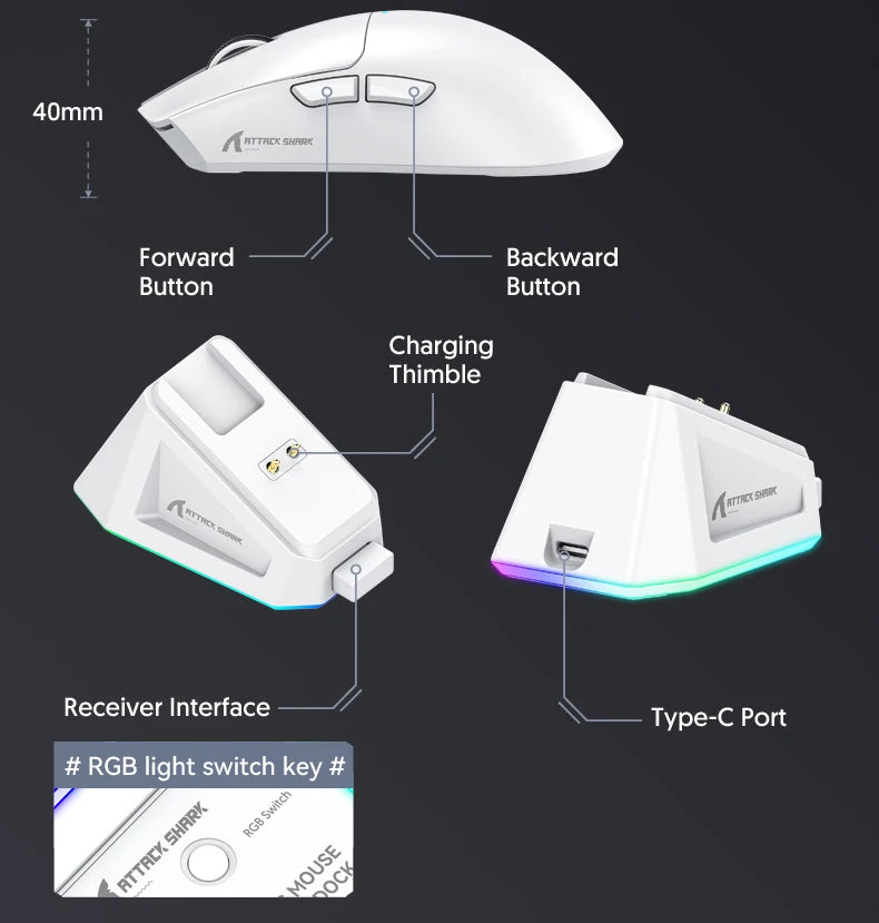 Attack Shark X11 Wireless Mouse,Bluetooth/2.4G/wired Tri-Mode Mouse ,PAW3311 RGB Magnetic charging dock Gaming Mouse