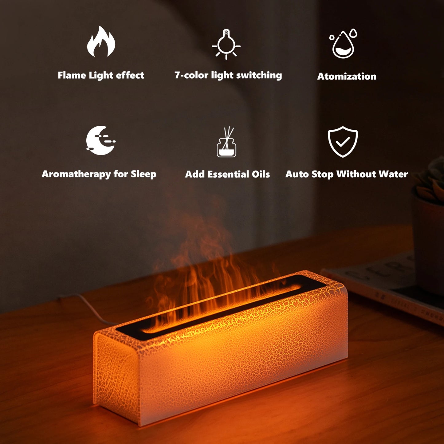 Vissko 7Colorful Flame Diffuser USB Air Humidifier Aromatherapy Essential for Bedroom Yoga Home Oil Diffuser Fragrance Diffuser