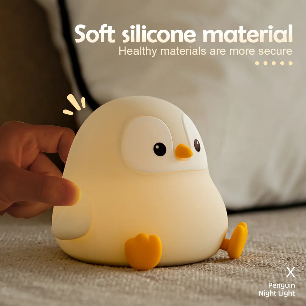 Cute Penguin Night Light for Kids Bedroom Rechargeable Animal Silicone Nursery Night Lamp Touch Control Nightlight for Baby Gift