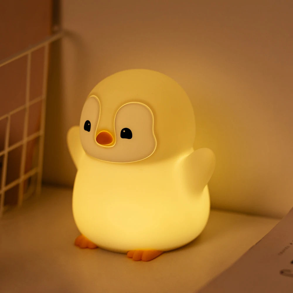 Cute Penguin Night Light for Kids Bedroom Rechargeable Animal Silicone Nursery Night Lamp Touch Control Nightlight for Baby Gift