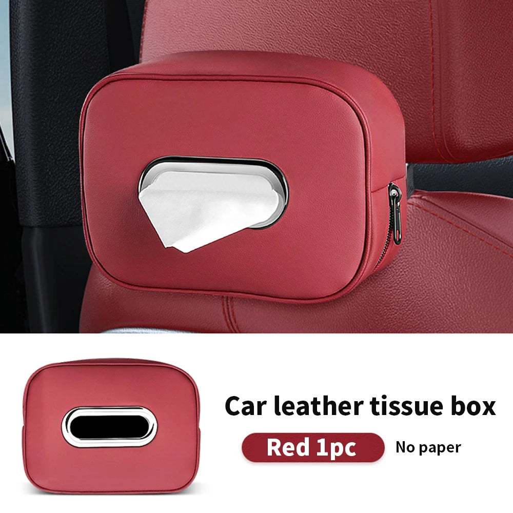 Car Tissue Box Holder - Microfiber Leather Center Console Armrest Napkin Box, Sun Visor, Backseat Tissue Case with Strap.