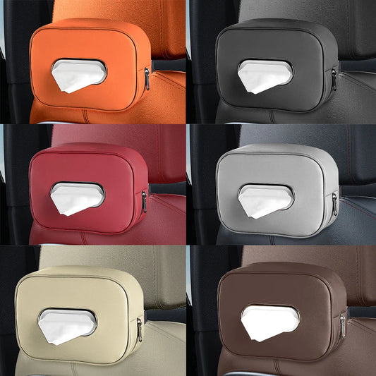 Car Tissue Box Holder - Microfiber Leather Center Console Armrest Napkin Box, Sun Visor, Backseat Tissue Case with Strap.