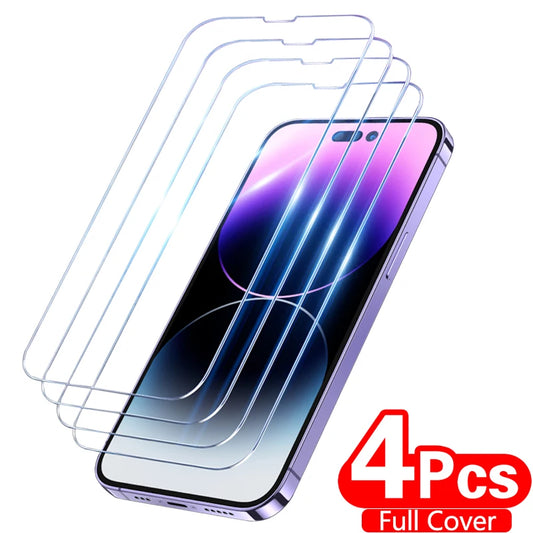 4PCS Full Cover Tempered Glass For iPhone 11 12 13 14 15 Pro Max Screen Protector For iPhone X XR XS Max 7 8 6 Plus Glass Film