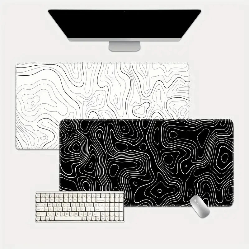 Large Extended Gaming Mouse Pad with Non-Slip Rubber Base,Topographic Design,for Full Desk Keyboard and Mouse Support