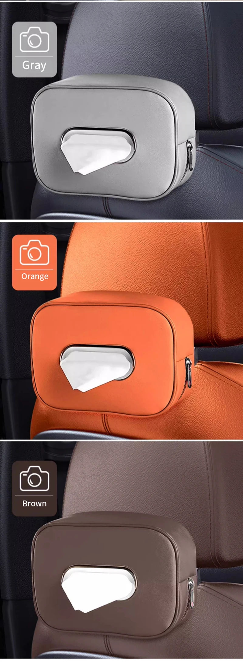 Car Tissue Box Holder - Microfiber Leather Center Console Armrest Napkin Box, Sun Visor, Backseat Tissue Case with Strap.