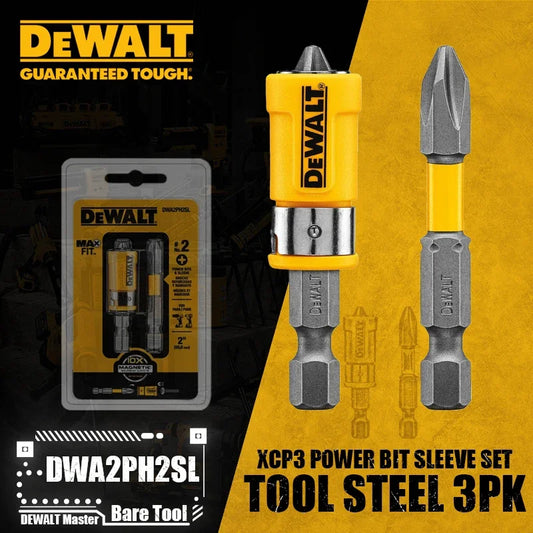 DEWALT DWA2PH2SL XCP3 Power Bit Sleeve Set Max Fit Phillips #2 S X 2" L S2 Tool Steel 3PK Driver Drill Tool Accessories