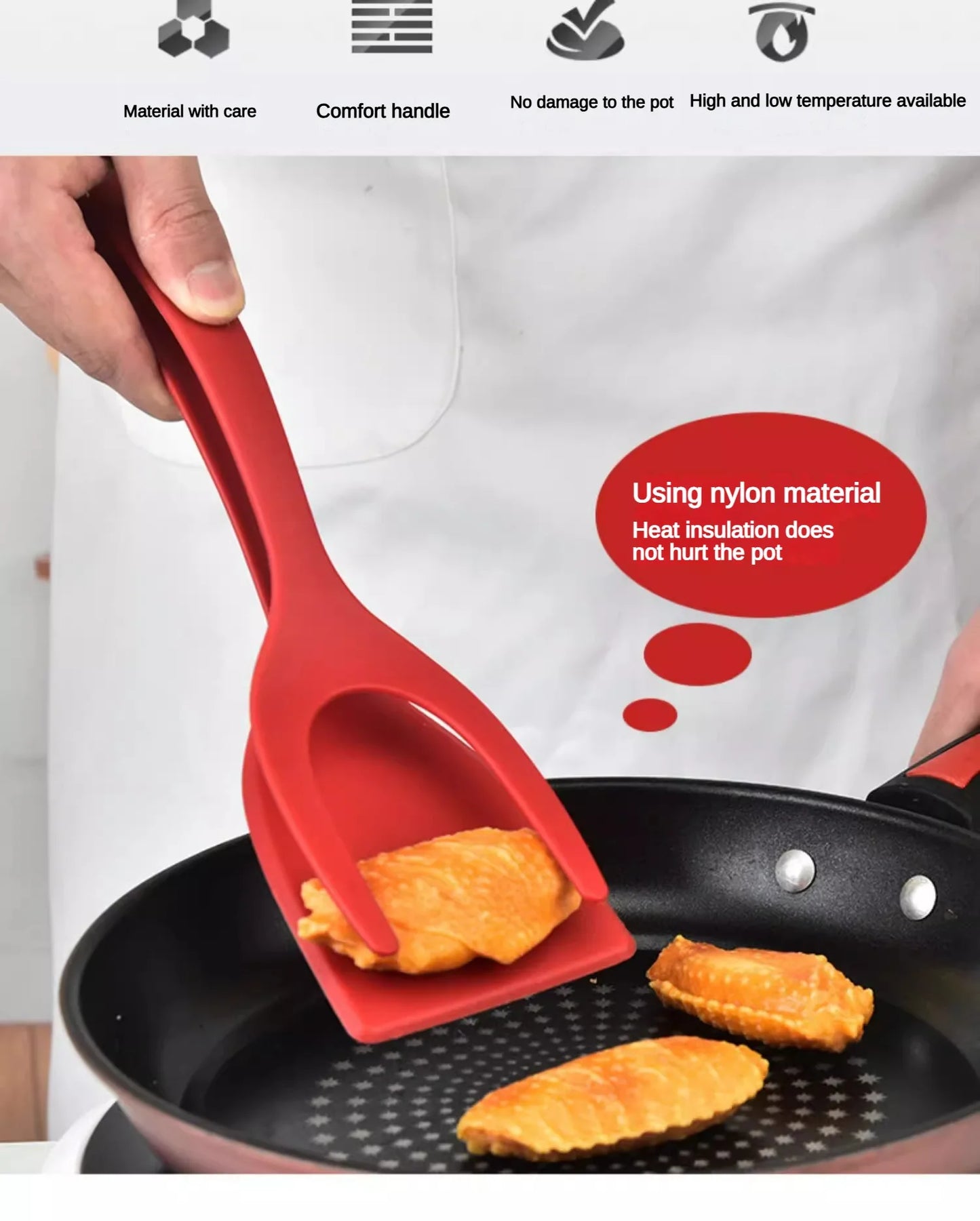 Nylon Shovel Clip Steak Spatula Clip Two-in-One Kitchen Food Clip Egg Shovel Fried Fish Fried Egg Clip Flip Shovel