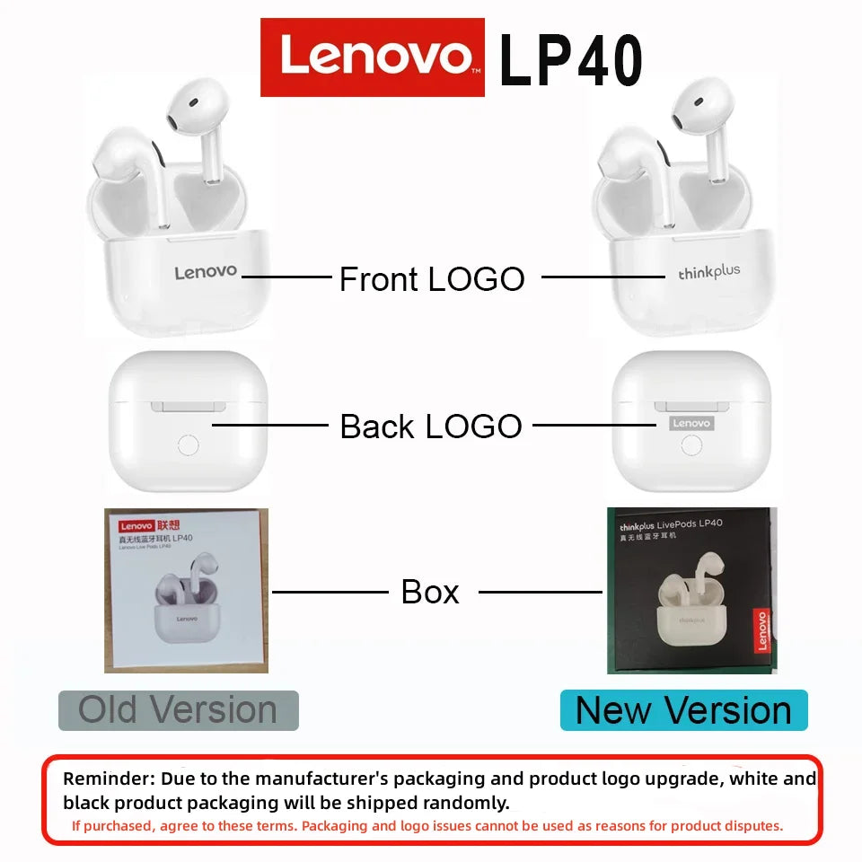 Lenovo LP40 wireless headphones TWS Bluetooth Earphones Touch Control Sport Headset Stereo Earbuds For Phone Android