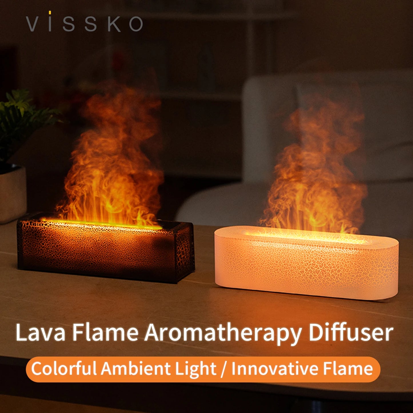 Vissko 7Colorful Flame Diffuser USB Air Humidifier Aromatherapy Essential for Bedroom Yoga Home Oil Diffuser Fragrance Diffuser