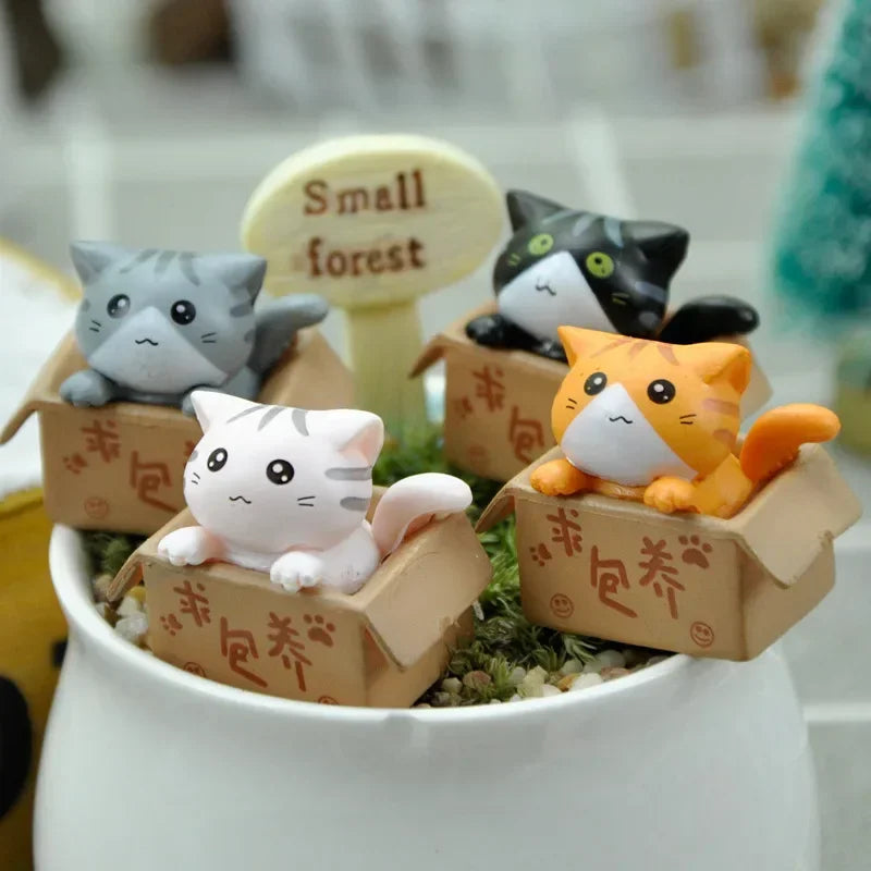 Home Decoration 4 Pcs Kawaii Mini Cat Ornament Garden Kitten Statue Gift Children Baby Room Toy Miniature Figurine Home Decor