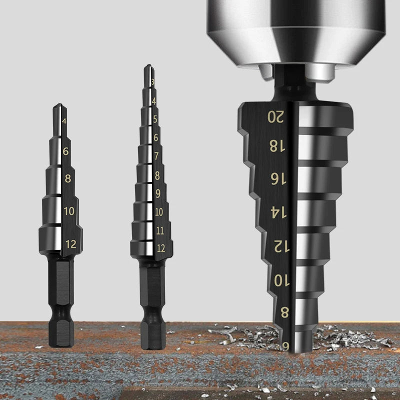 Hexagonal shank straight groove black step drill bit 3-12/4-12/4-20/4-32mm reaming step drill tower drill tool set