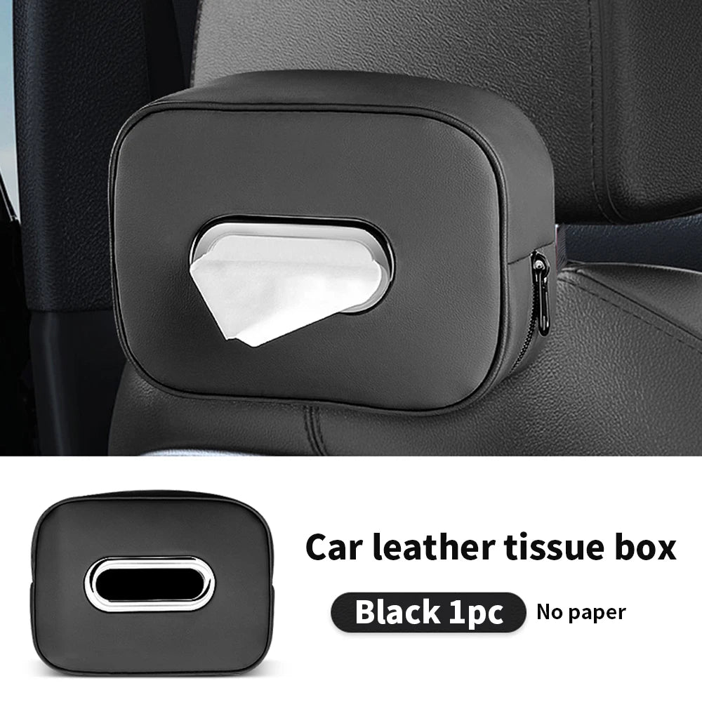 Car Tissue Box Holder - Microfiber Leather Center Console Armrest Napkin Box, Sun Visor, Backseat Tissue Case with Strap.