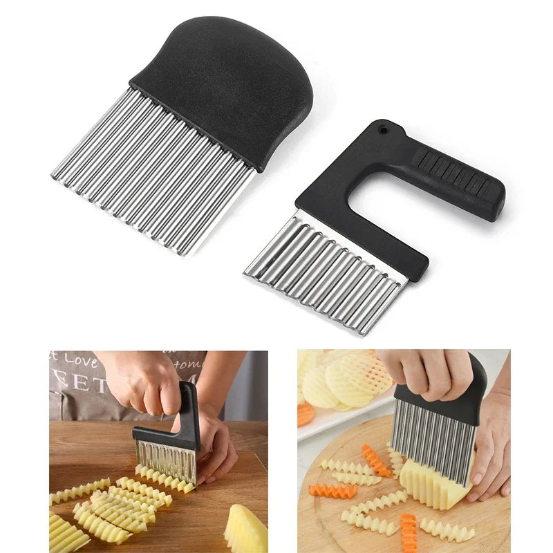 New French Fry Potato Slicer Cutter Stainless Steel Waffle Fry Cutter Wavy Chopper for Veggies Fruit Vegetable Potato Carrots