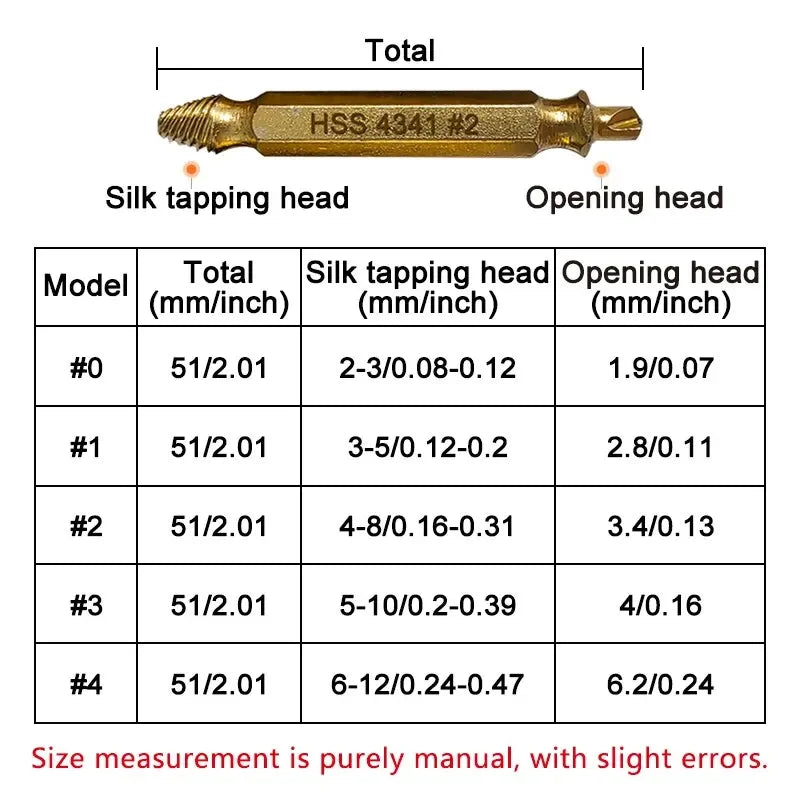 6pc HSS Extractor Double Head Screw Slide Tooth Removal Screwdriver Screwdriver Bit Broken Wire Tool Set