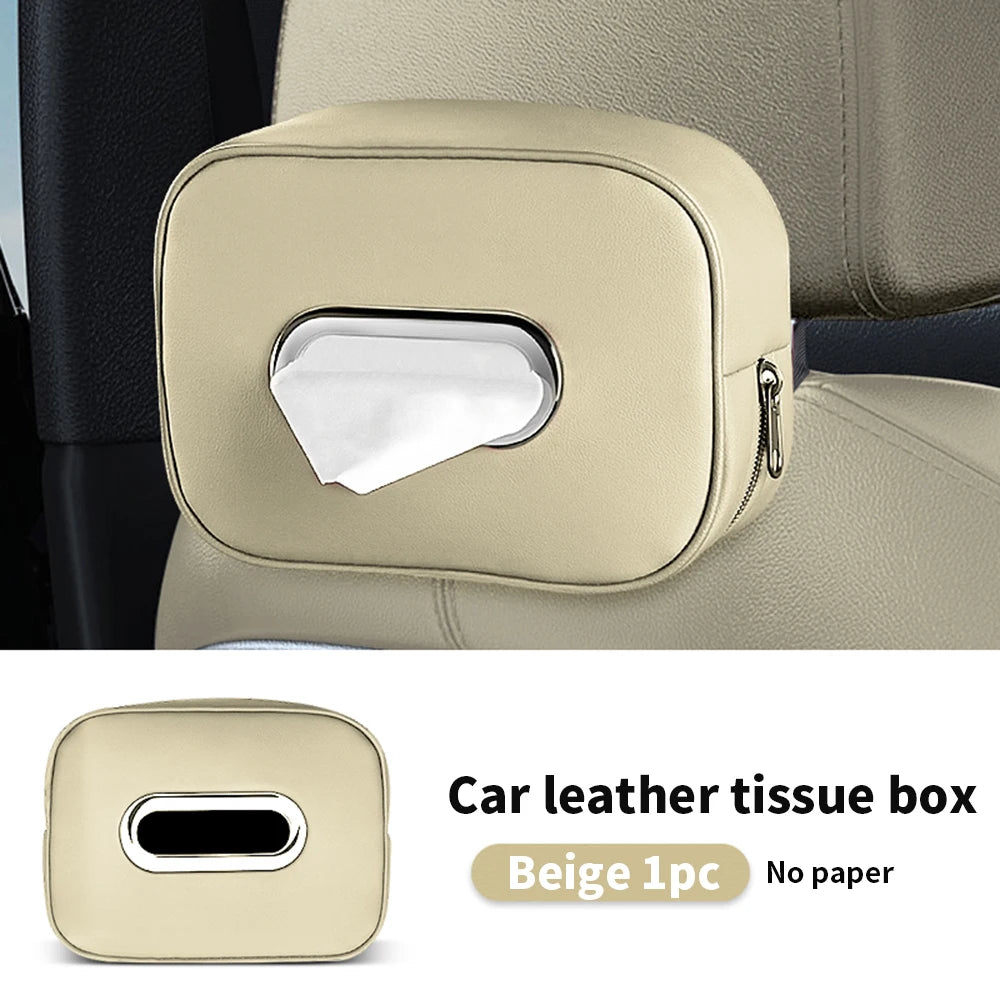 Car Tissue Box Holder - Microfiber Leather Center Console Armrest Napkin Box, Sun Visor, Backseat Tissue Case with Strap.