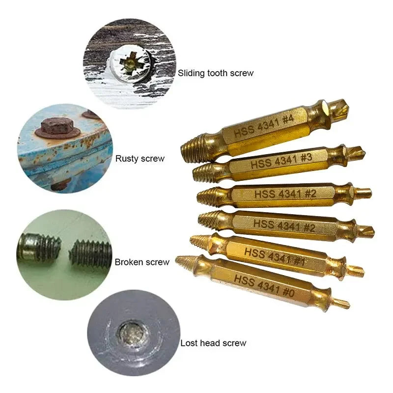 6pc HSS Extractor Double Head Screw Slide Tooth Removal Screwdriver Screwdriver Bit Broken Wire Tool Set