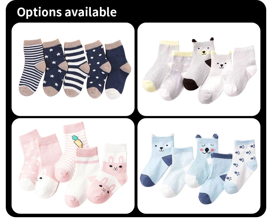 5 Pairs Cartoon Baby Socks Spring Autumn Stripe Dot Girls Boys Ankle Socks Soft Toddler Kids Short Socks