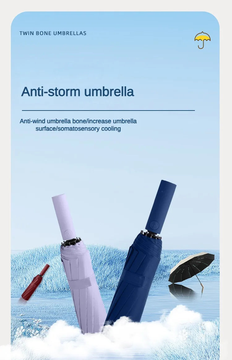 12 Bone Fully Automatic Umbrella - Three Fold Umbrella UV Resistant.