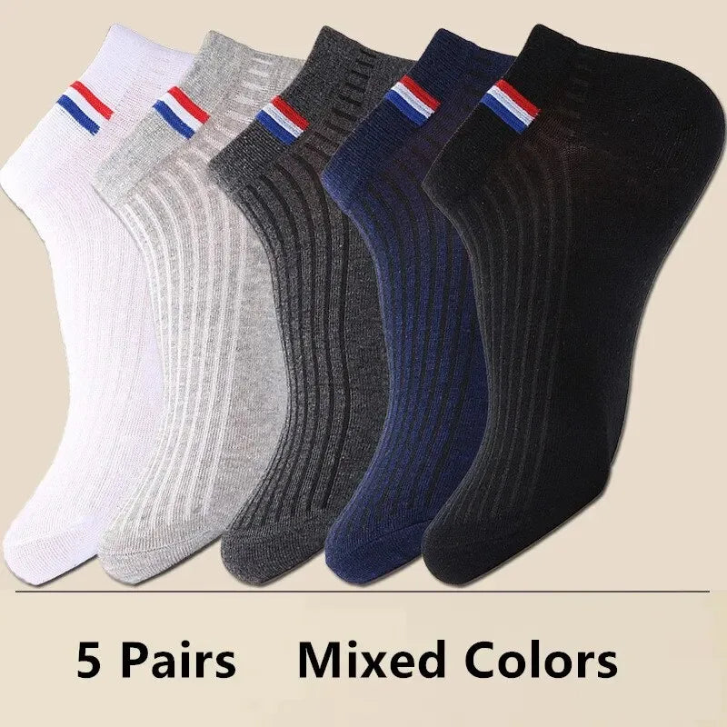 5 Pairs Thin Boat Socks Summer Blending Plain Color Mens Casual Breathable Sweat Absorbing Calibration