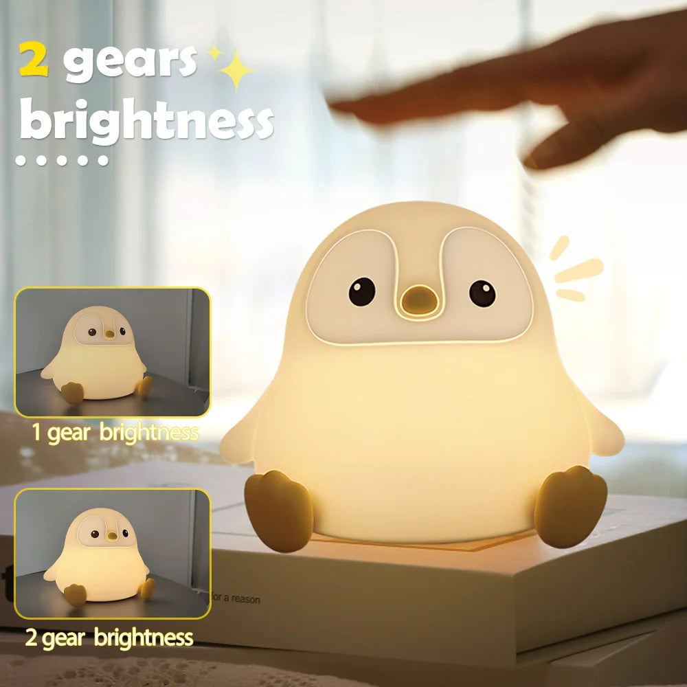 Cute Penguin Night Light for Kids Bedroom Rechargeable Animal Silicone Nursery Night Lamp Touch Control Nightlight for Baby Gift