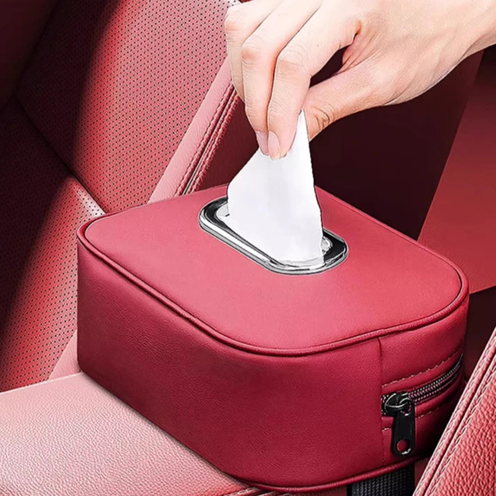 Car Tissue Box Holder - Microfiber Leather Center Console Armrest Napkin Box, Sun Visor, Backseat Tissue Case with Strap.