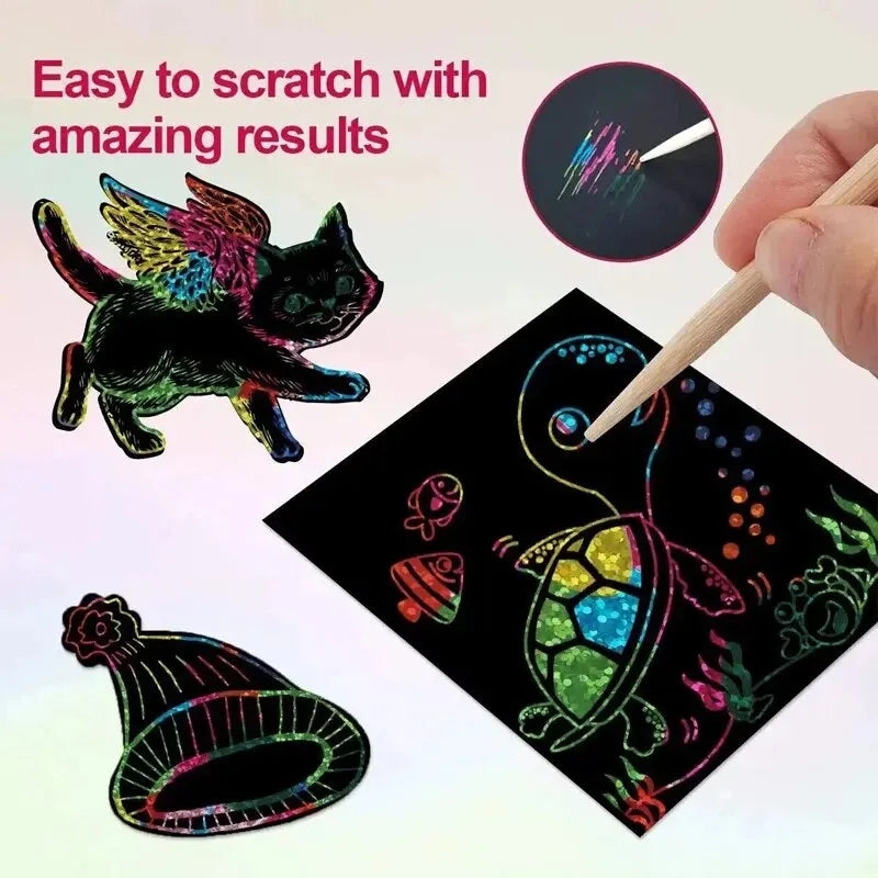 100Pcs Dazzling Scratch Painting Parent Child Interactive Toys Note Cards Handmade Painting