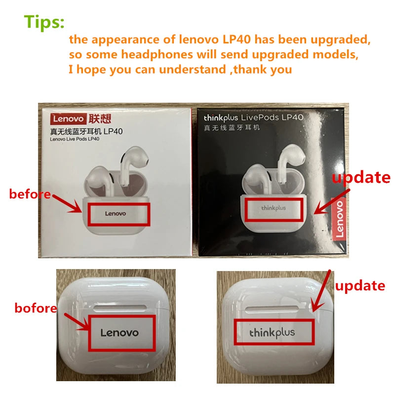 Lenovo LP40 wireless headphones TWS Bluetooth Earphones Touch Control Sport Headset Stereo Earbuds For Phone Android