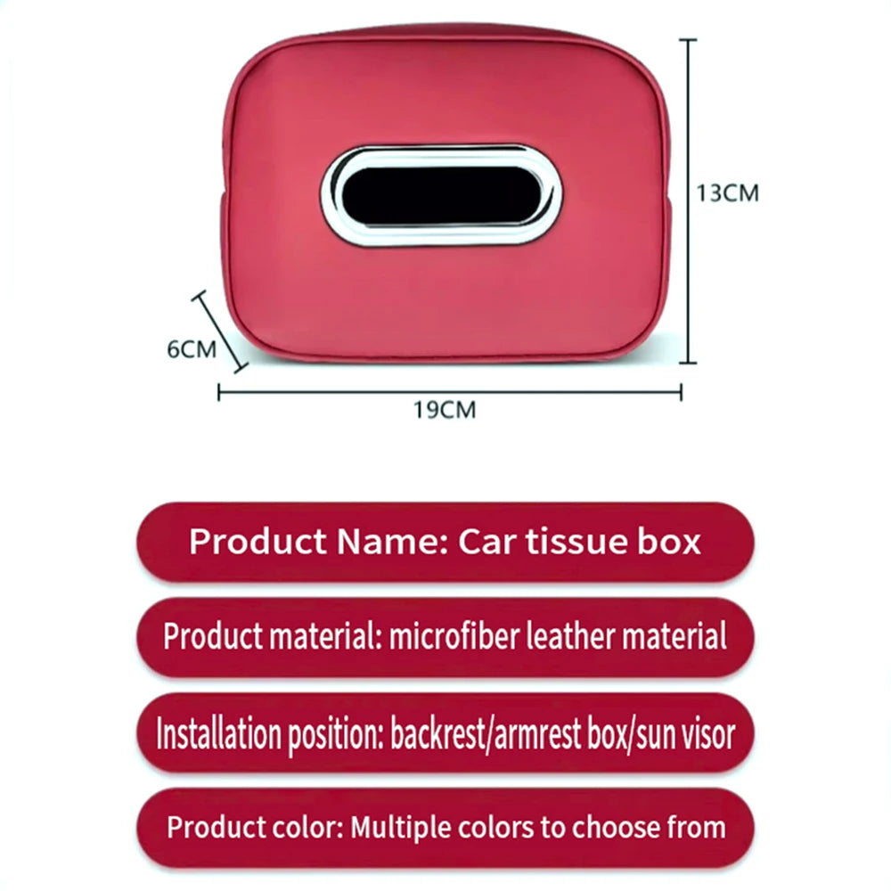 Car Tissue Box Holder - Microfiber Leather Center Console Armrest Napkin Box, Sun Visor, Backseat Tissue Case with Strap.