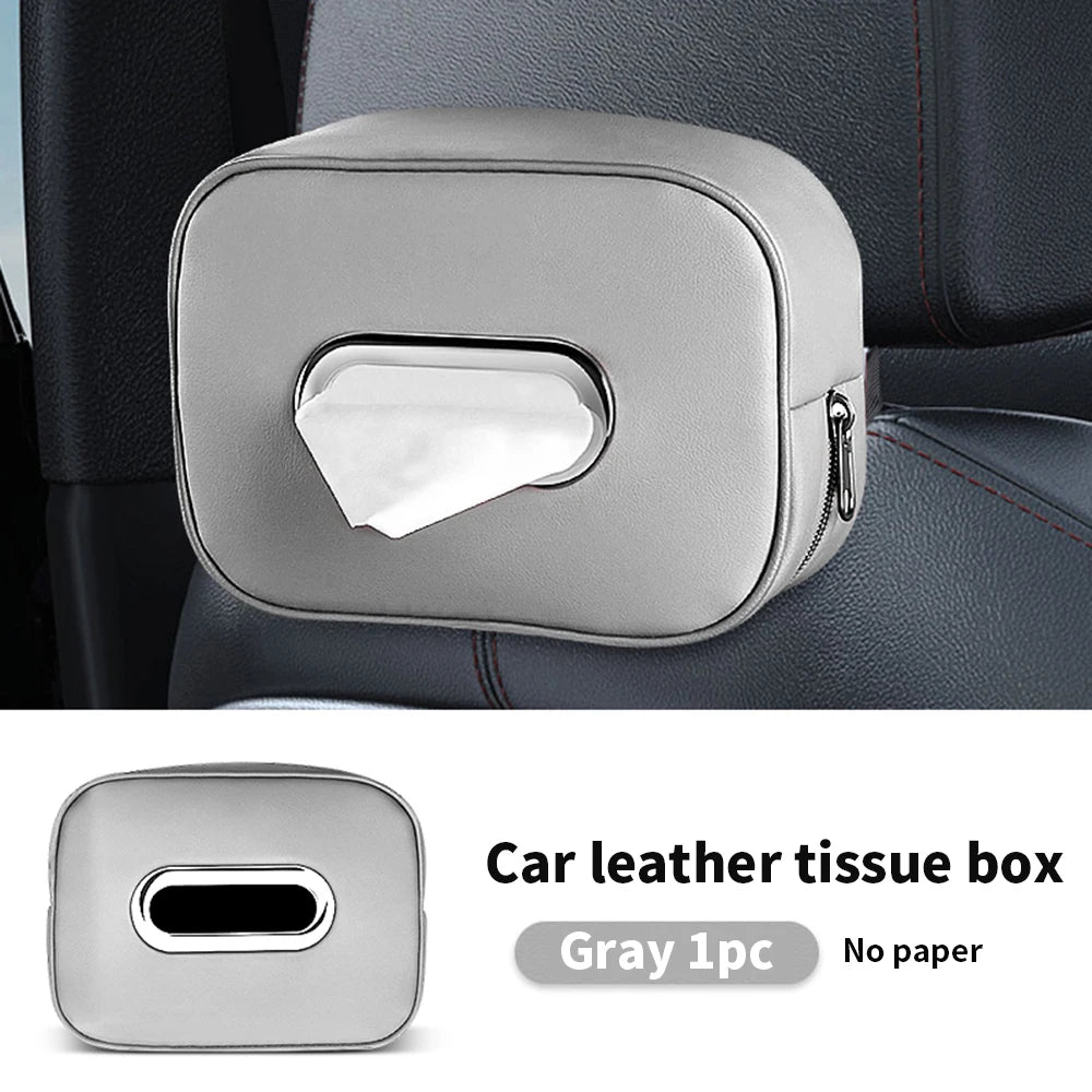 Car Tissue Box Holder - Microfiber Leather Center Console Armrest Napkin Box, Sun Visor, Backseat Tissue Case with Strap.