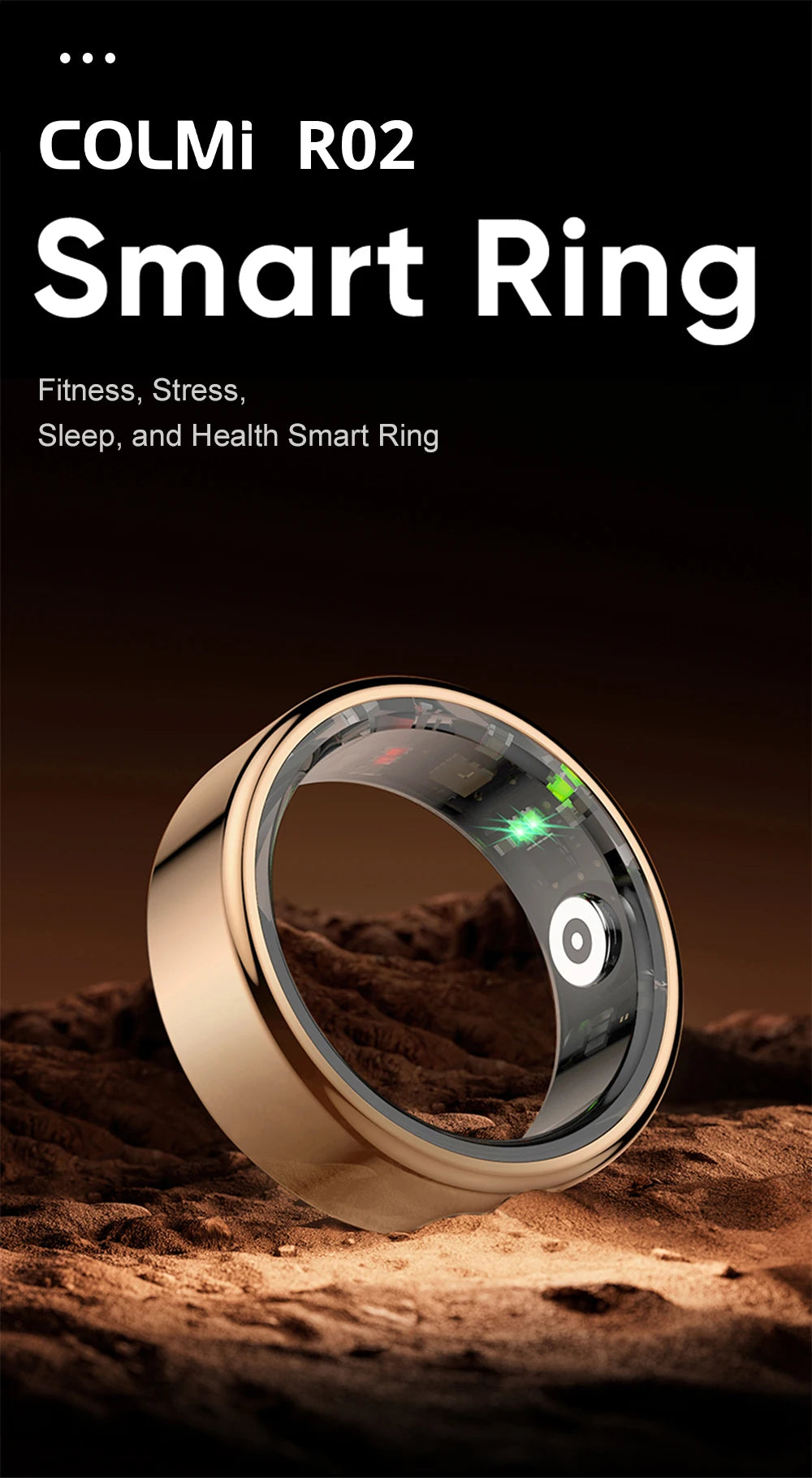 COLMI R02 Smart Ring Military Grade Titanium Steel Shell Health Monitoring IP68 & 3ATM Waterproof Multi-sport Modes