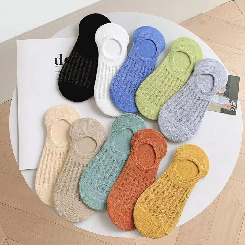 5/10 Pairs Socks women's Summer Invisible Short No Show Fashion Lace Breathable Silicone Non-slip Cotton Boat Socks