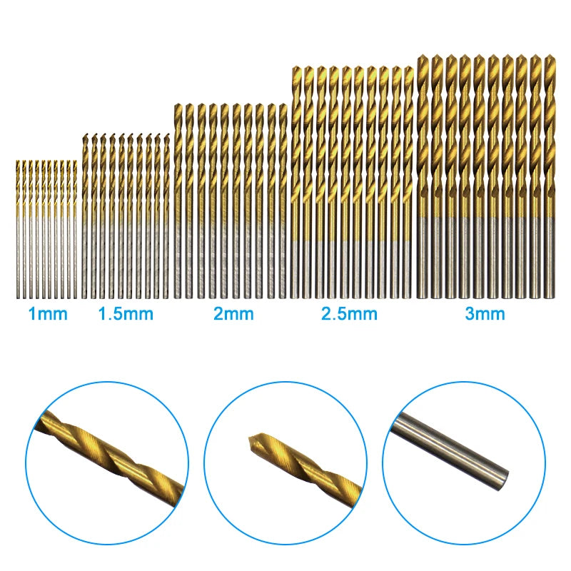 50pc Titanium Plated Twist Drill Set 1-3mm Small Drill Bit Electric Drill Drill Tool DIY Woodwork Drill and Open Drill Bit