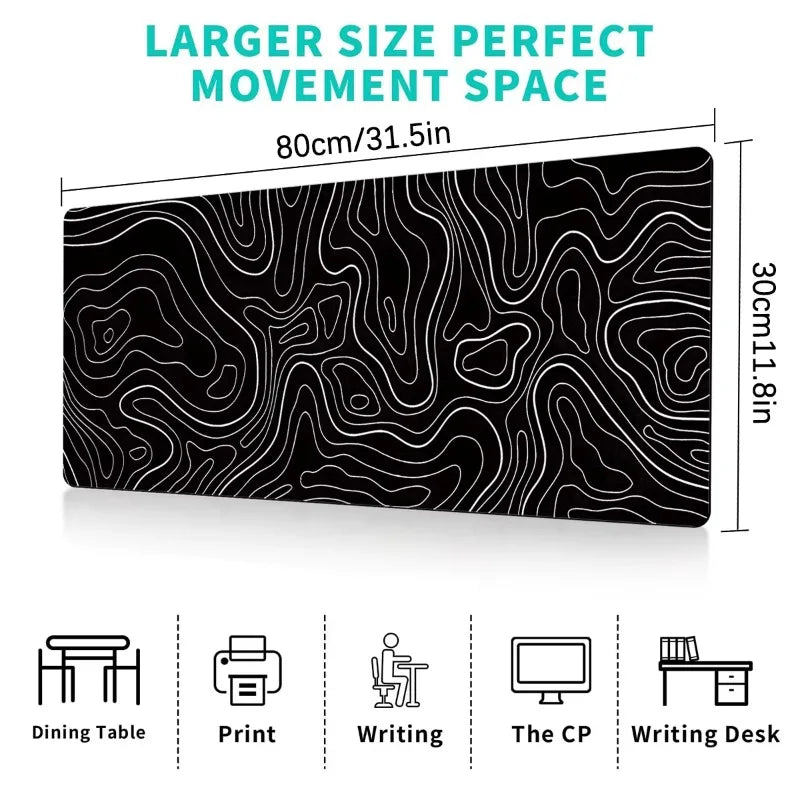 Large Extended Gaming Mouse Pad with Non-Slip Rubber Base,Topographic Design,for Full Desk Keyboard and Mouse Support