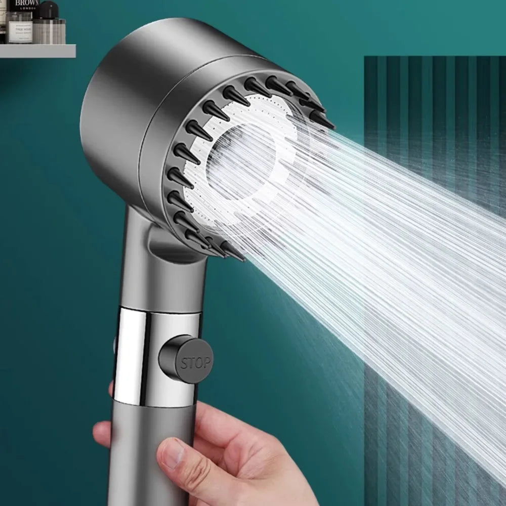 High Pressurized Filter Shower Head 3-mode Adjustable Spray with Massage Brush Rain Faucet Bathroom Accessories