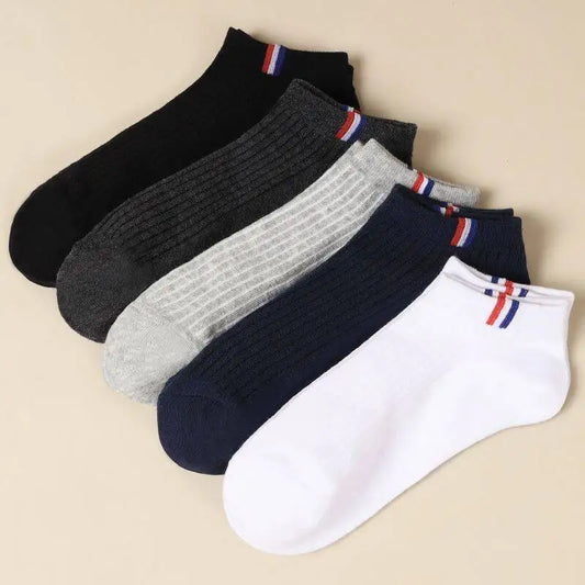 5 Pairs Thin Boat Socks Summer Blending Plain Color Mens Casual Breathable Sweat Absorbing Calibration