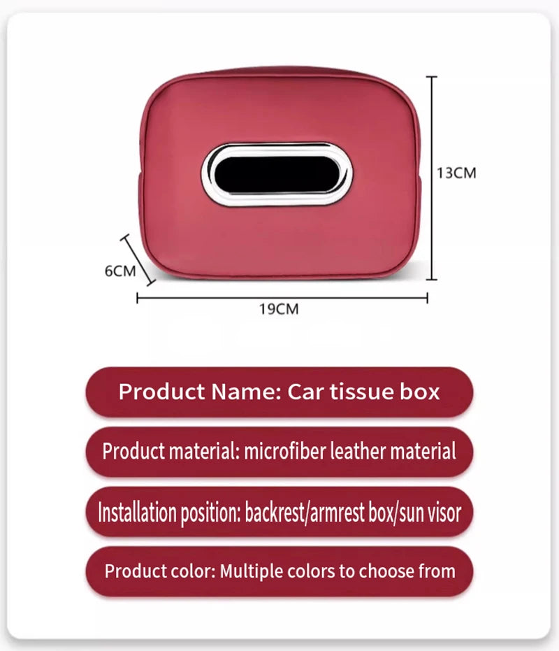 Car Tissue Box Holder - Microfiber Leather Center Console Armrest Napkin Box, Sun Visor, Backseat Tissue Case with Strap.