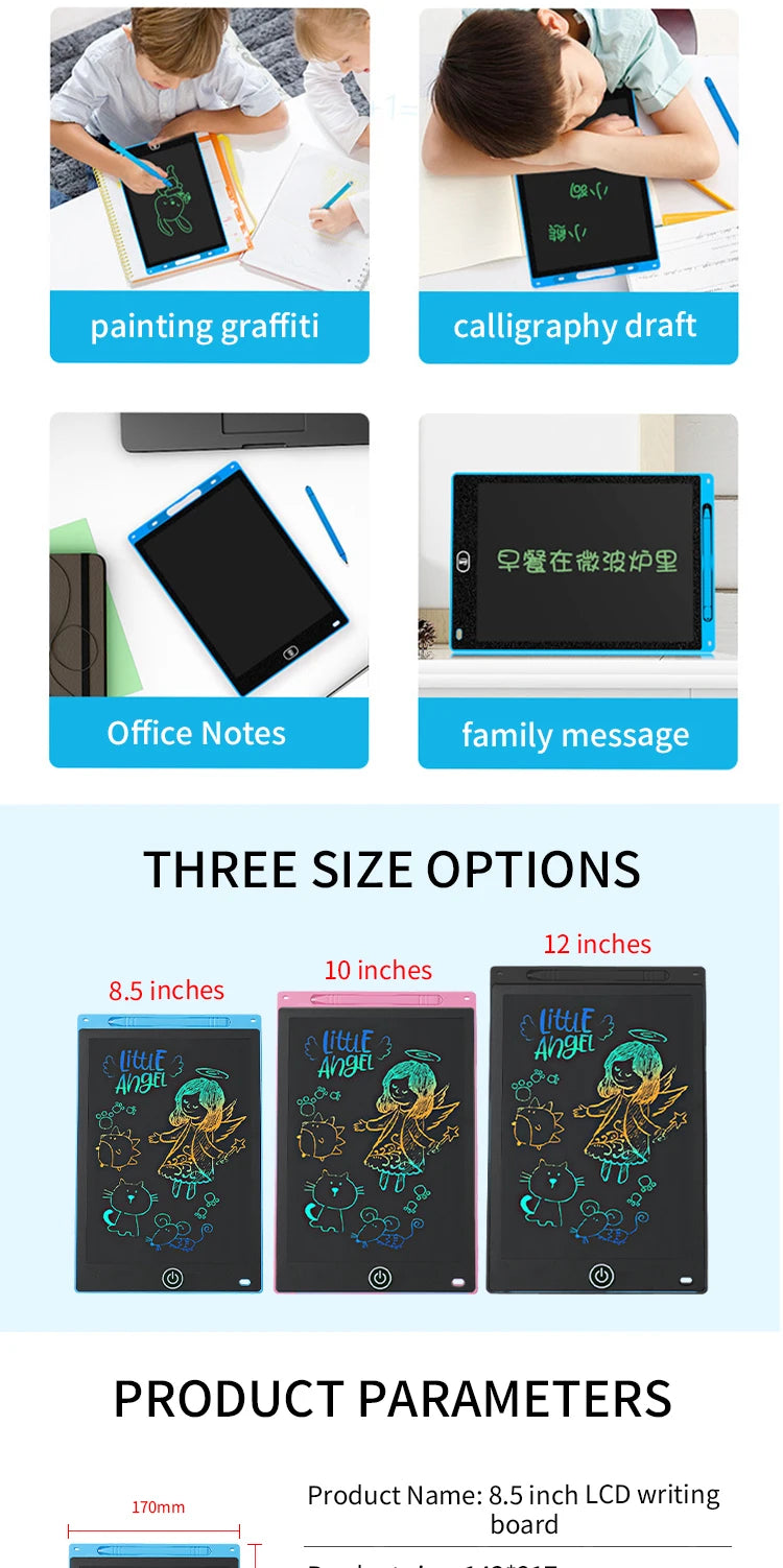 6.5/8.5/10/12 inch Writing Tablet Drawing Board Graffiti Sketchpad Magic Erasable Handwriting Pad Toys for Kids Boys Gifts