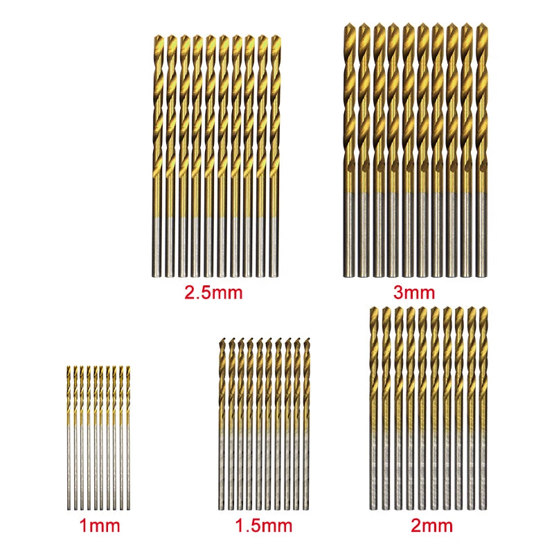 50pc Titanium Plated Twist Drill Set 1-3mm Small Drill Bit Electric Drill Drill Tool DIY Woodwork Drill and Open Drill Bit