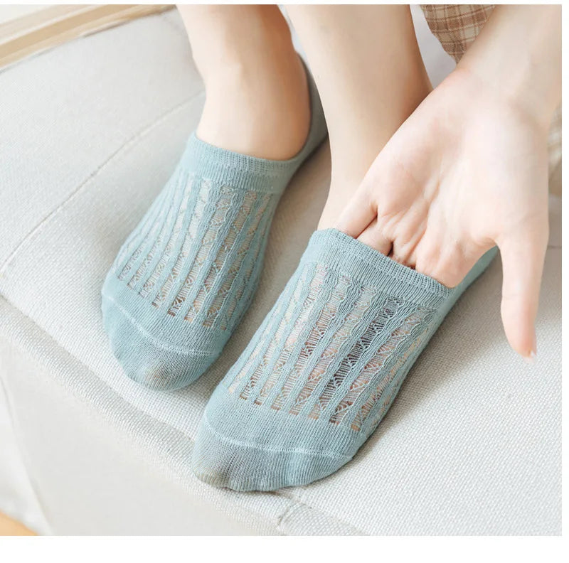 5/10 Pairs Socks women's Summer Invisible Short No Show Fashion Lace Breathable Silicone Non-slip Cotton Boat Socks